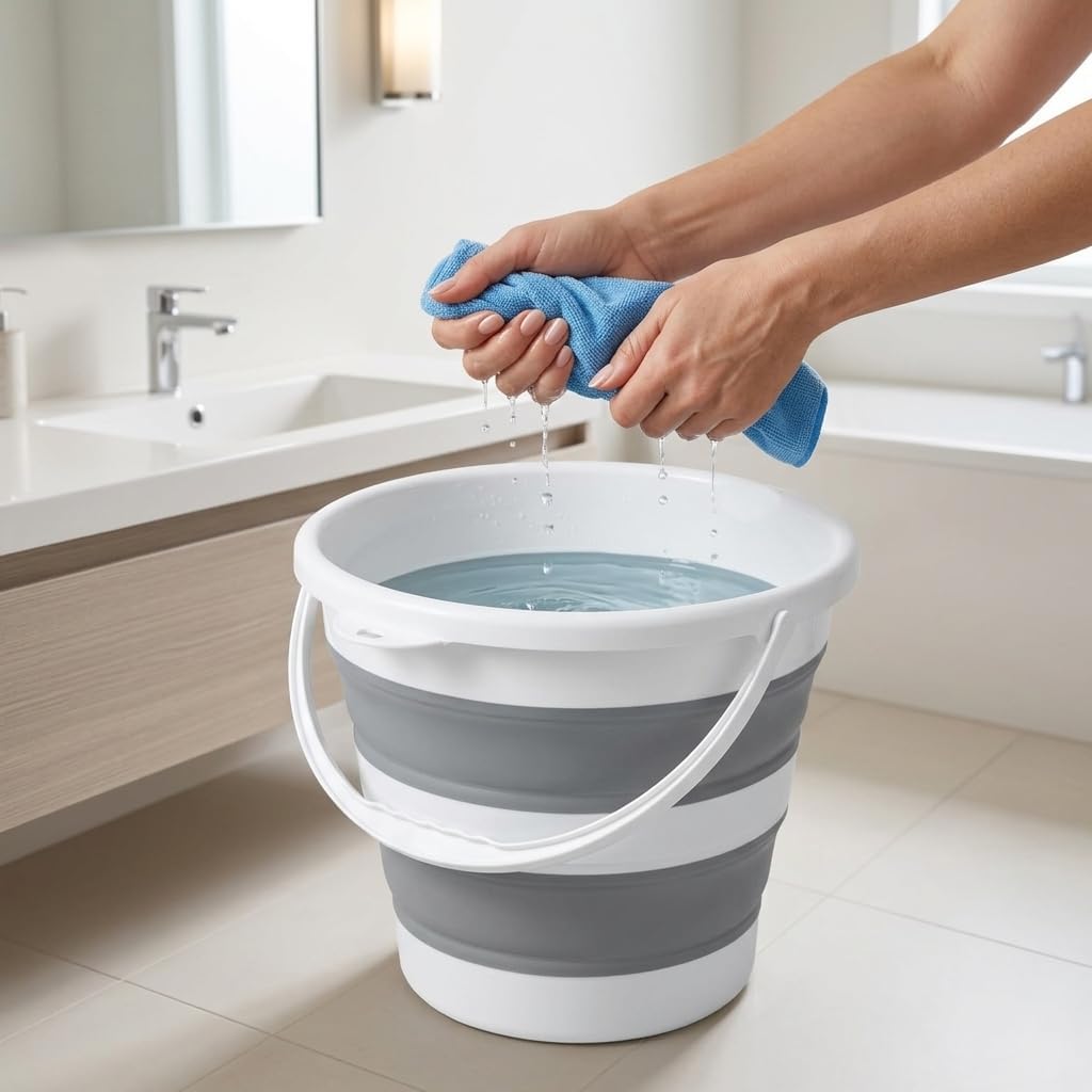 Katlanabilir Temizlik Kovası 13 Litre, 30 cm Çap, Açık 28 cm Kapalı 6 cm, Yer Kaplamayan Akordiyon Kova, Banyo Mutfak Kamp ve Karavan İçin, Gri