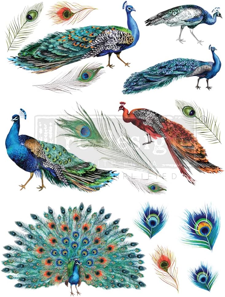Prima Peacock Dreams Redesign Decor Transfers®-Peacock Dreams Boyut 61 cm x 83 cm - 3 Yaprak - Toplam Tasarım Boyutu 61 cm x 83 cm/Rub-Ons