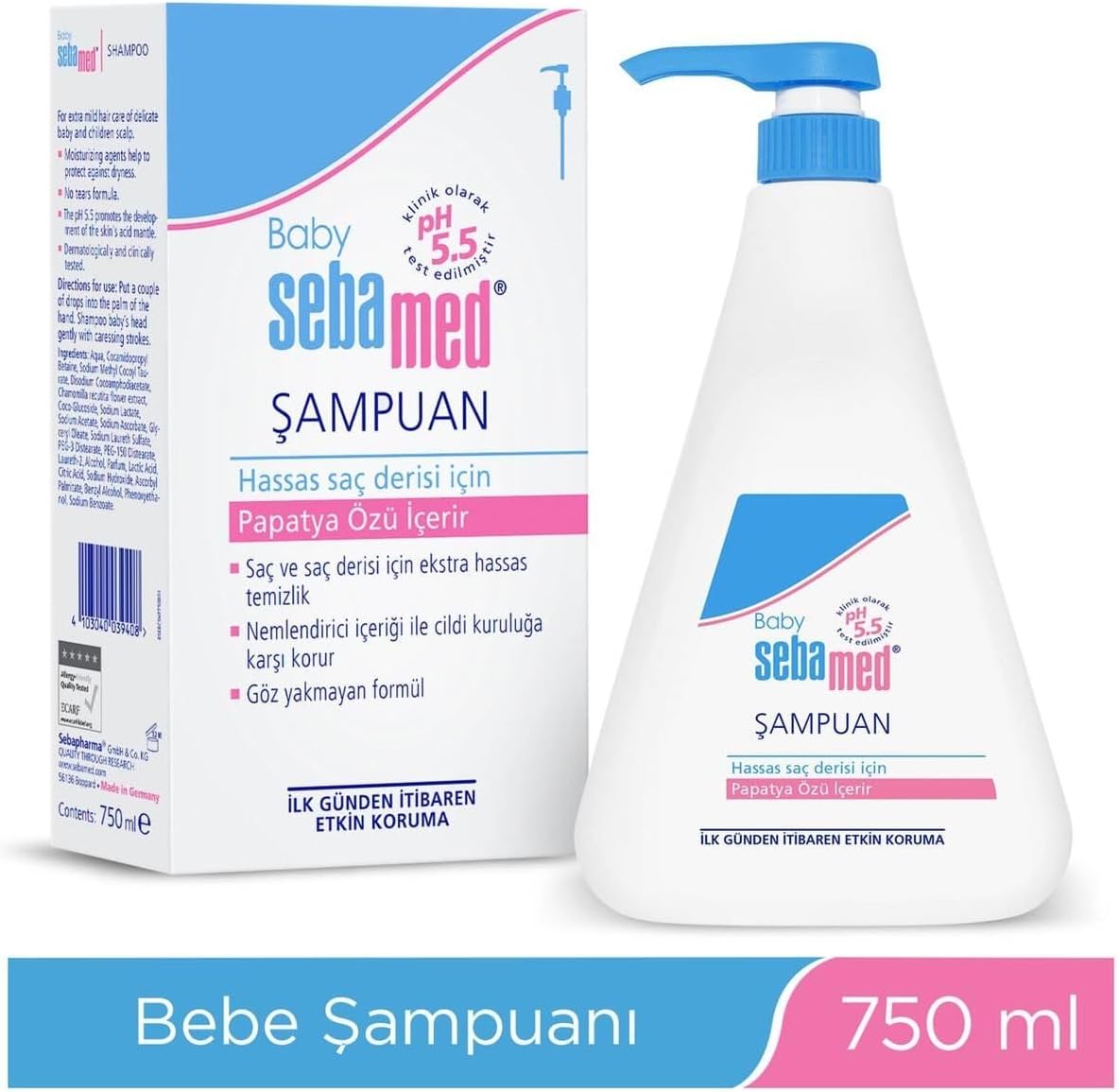 Baby pH 5.5 Göz Yakmayan Formül Nemlendirici Etkili Papatya Özütlü Bebek Şampuanı 750 ml