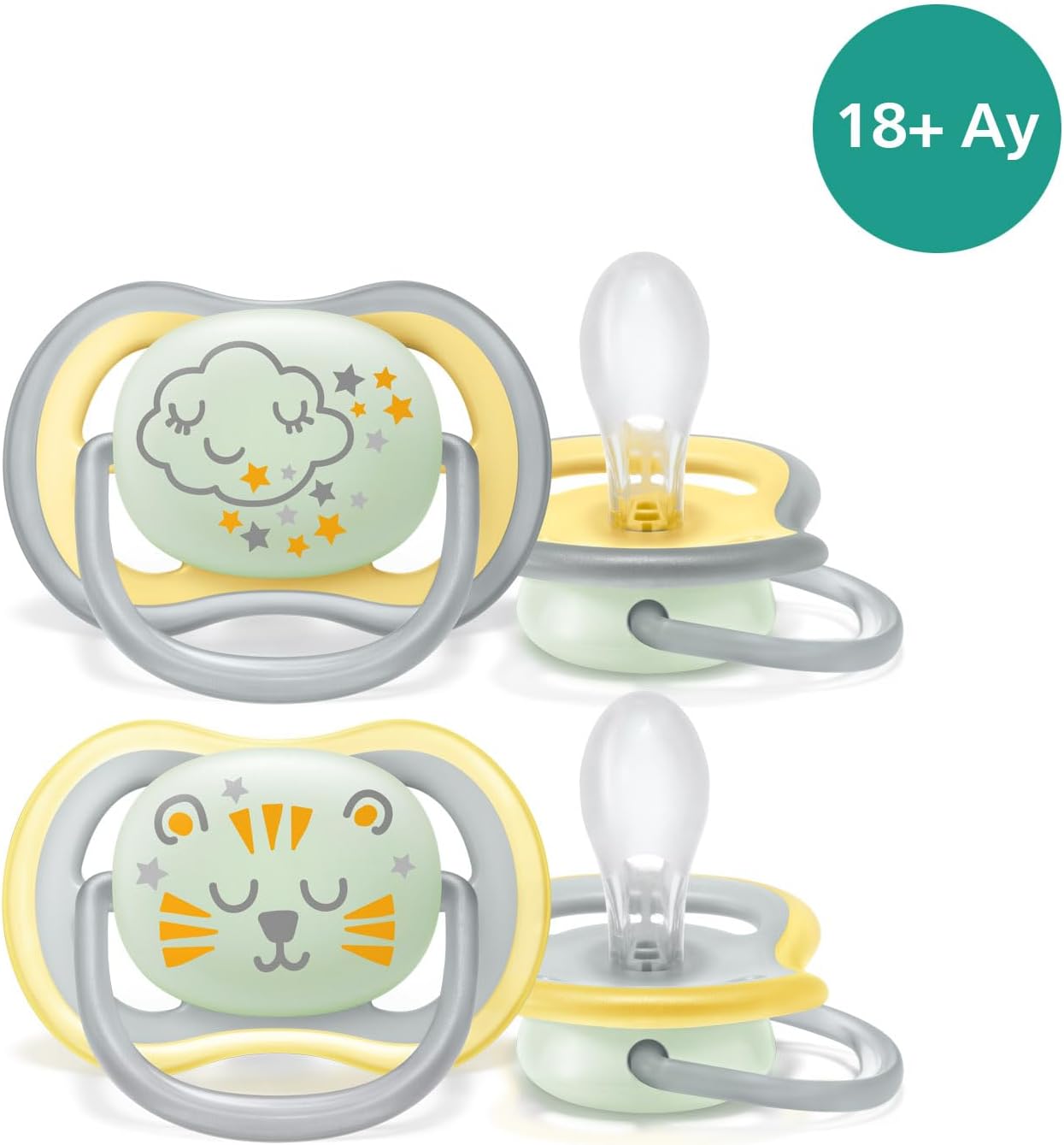 Philips Ultra Air Gece Emzik, 18 Ay+, 2’li Paket, Karanlıkta Parlayan, Ortodontik Silikon, Geniş Hava Delikli, Mikrodalga Sterilize Edilebilir, BPA İçermez, SCF376/01