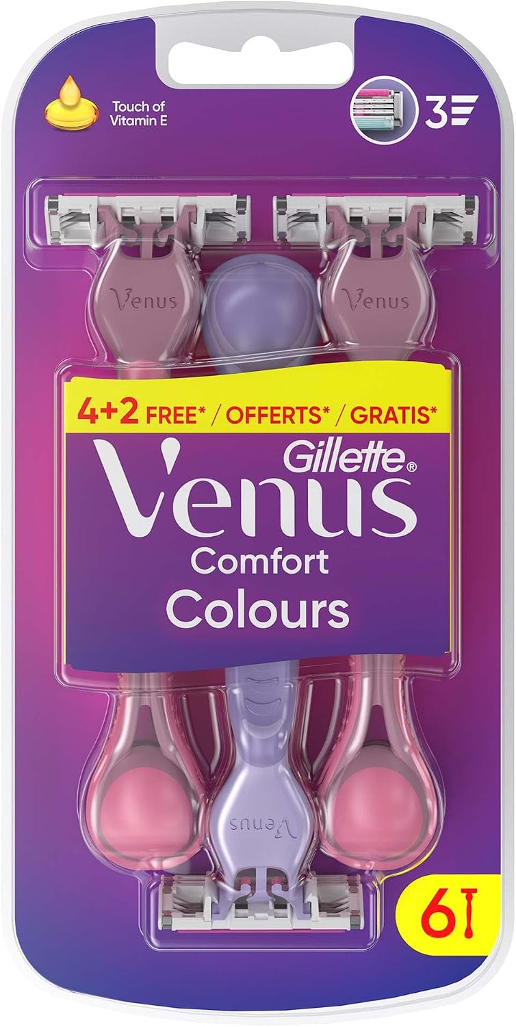 Venus Comfort Colours Kadın Tıraş Bıçakları, 6 Kadın Tıraş Bıçakları