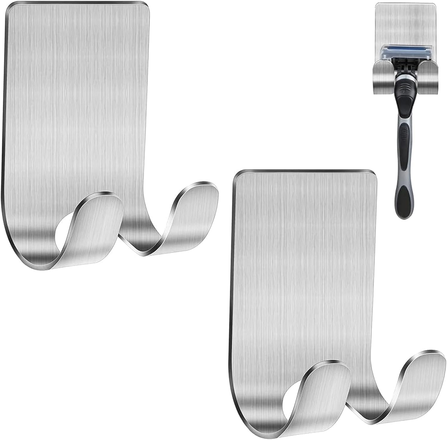 2'Li Paslanmaz Çelik Metal Banyo Jilet ve Traş Bıçağı Tutucu, Kendinden Yapışkanlı, Çift Askılı, Delme Gerektirmez, Su Geçirmez, Nemli Ortama Dayanıklı, Fayans, Mermer, Cam, Ahşap Uyumlu