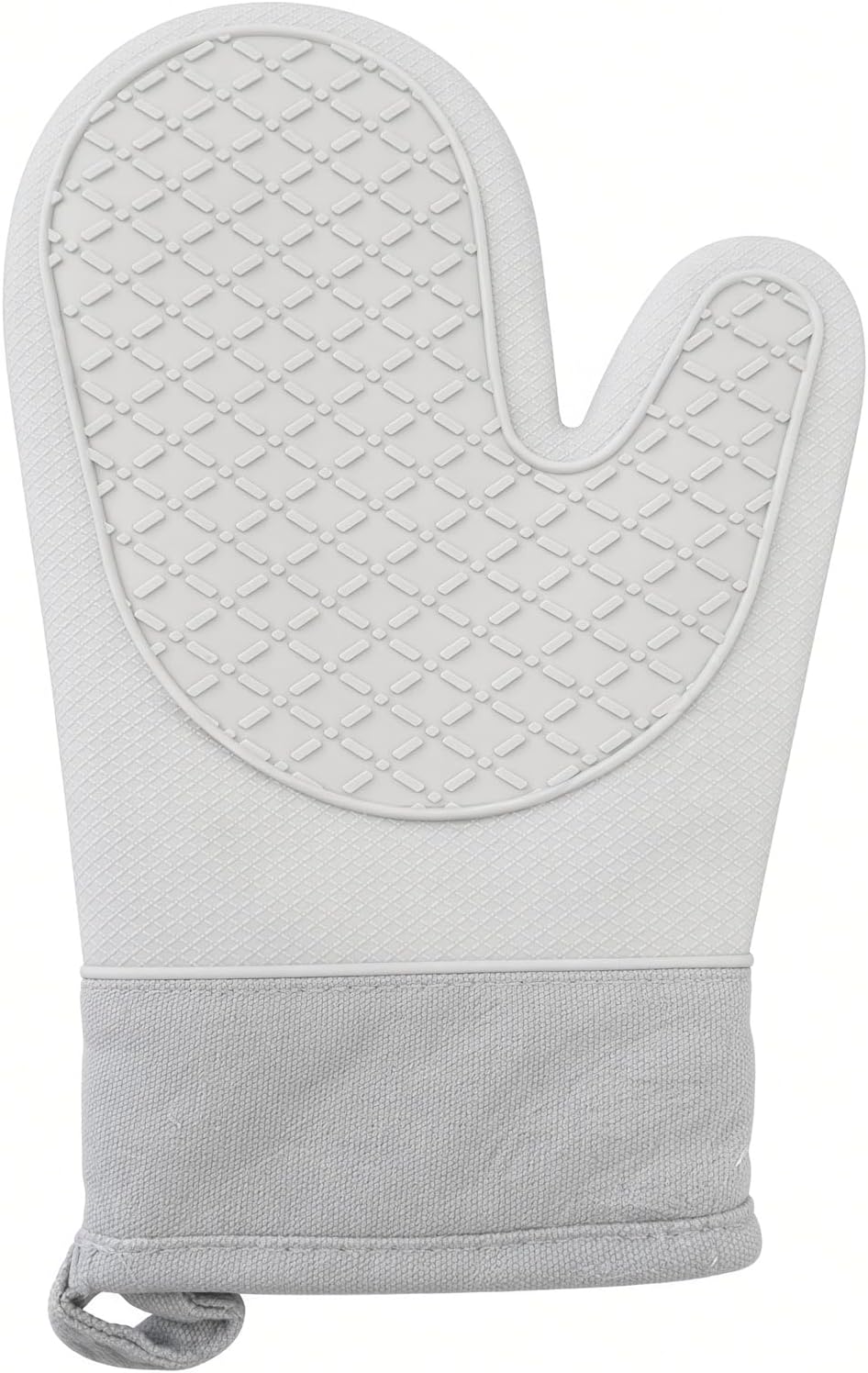 Premium Fırın Eldiveni, Isıya Dayanıklı Silikon, 250°C Koruma, Kaymaz Yüzeyli, Pamuk Astarlı, 28x18 cm, Tekli (Gri)