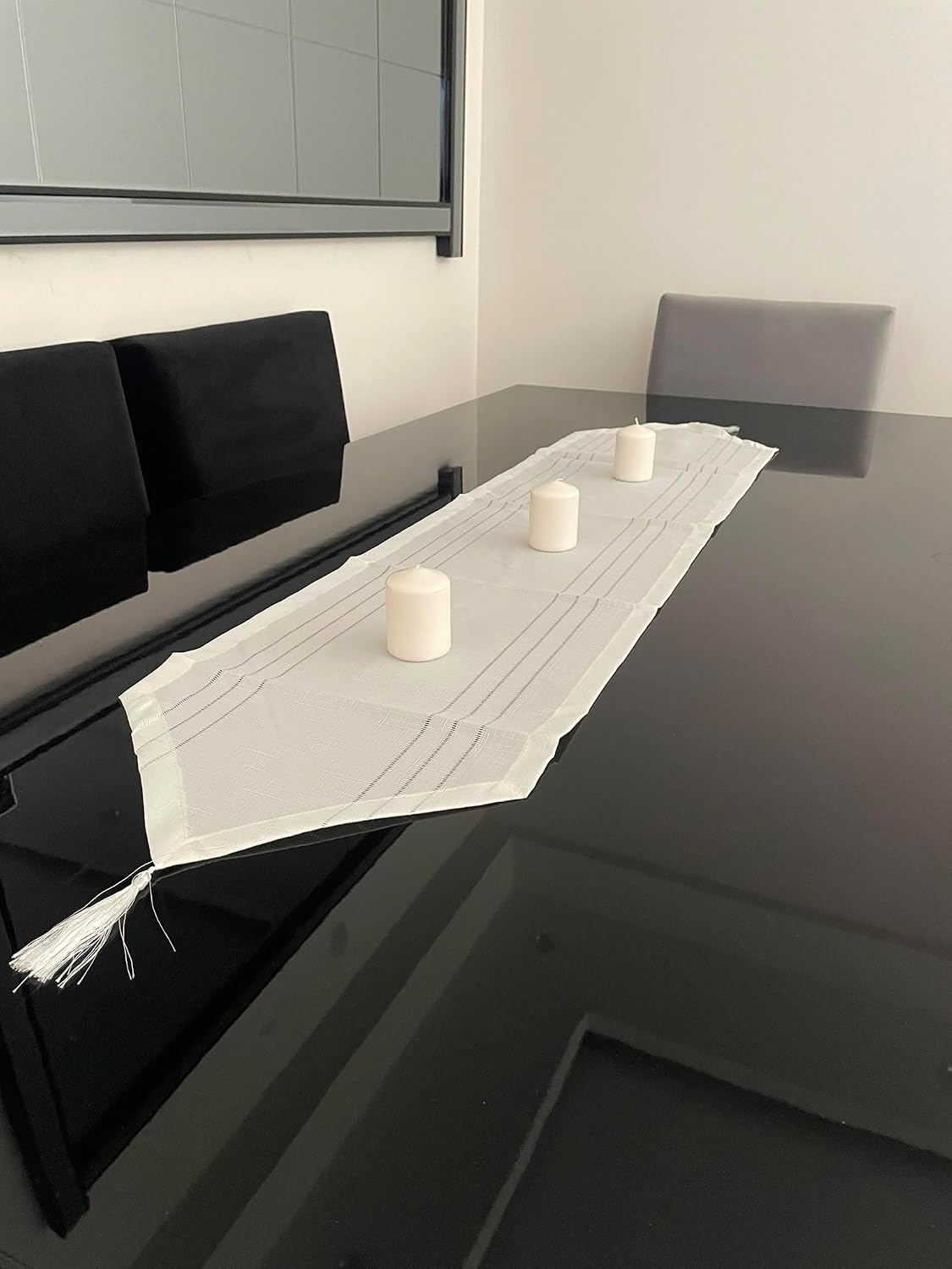 Runner leke tutmaz dertsiz kumaş dekoratif çeyiz krem35 x 140 cm