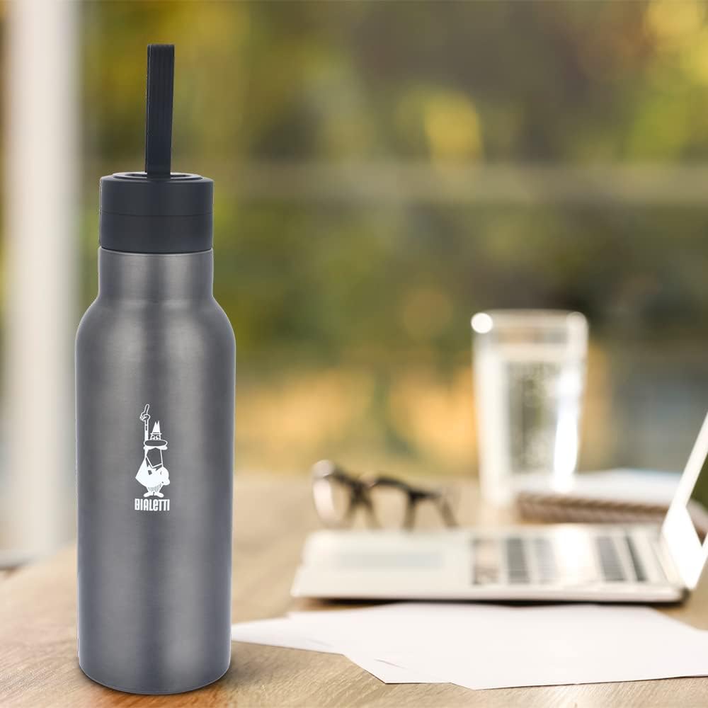 Termal Şişe - 500mL - Koyu Gri Renk - Paslanmaz Çelik - Çift Katmanlı - 12 Saat Sıcak 24 Saat Soğuk Tutar - Hava Geçirmez Vidalı Kapak Özelliği - Özel Silikon Conta Sayesinde Sızdırmaz Şişe
