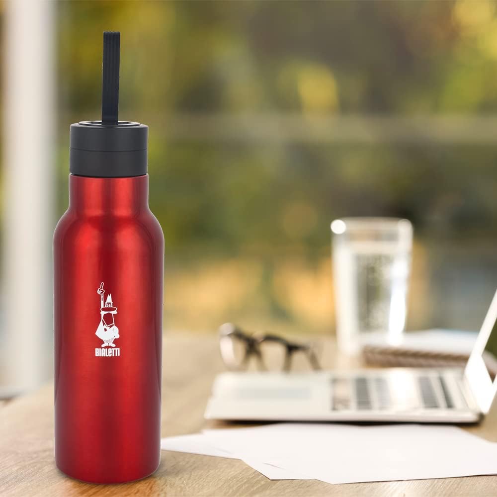 Termal Şişe - 500mL - Kırmızı Renk - Paslanmaz Çelik - Çift Katmanlı - 12 Saat Sıcak 24 Saat Soğuk Tutar - Hava Geçirmez Vidalı Kapak Özelliği - Özel Silikon Conta Sayesinde Sızdırmaz Şişe