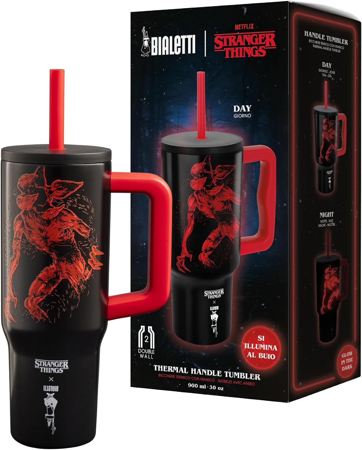 Stranger Things Saplı Termos Bardak Pipetli Kapak - Karanlıkta Parlayan - Mükemmel Sıcaklık Koruma Özelliği - Bulaşık Makinesinde Yıkanamaz - 900 ml