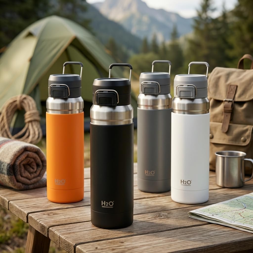 Paslanmaz Çelik Termos Matara - 1000 ML (1 Litre) Kapasiteli, Renk Seçenekli Isı Yalıtımlı Çelik Suluk (SİYAH)