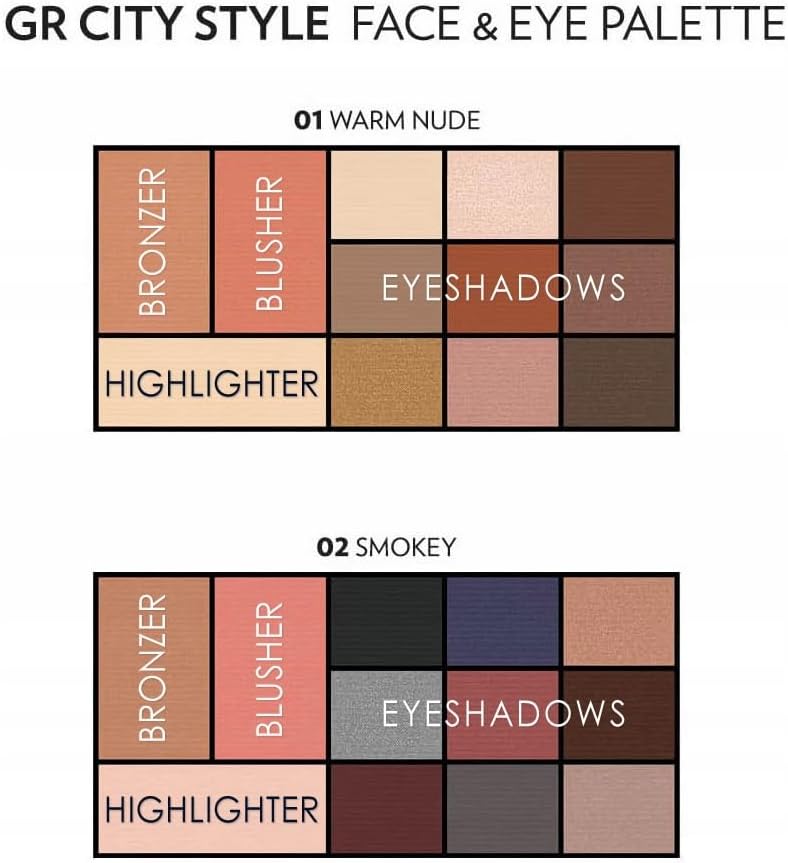 City Style Face & Eye Palette No: 01 Warm Nude - Allık, Bronzer, Aydınlatıcı ve 9'lu Far Paleti