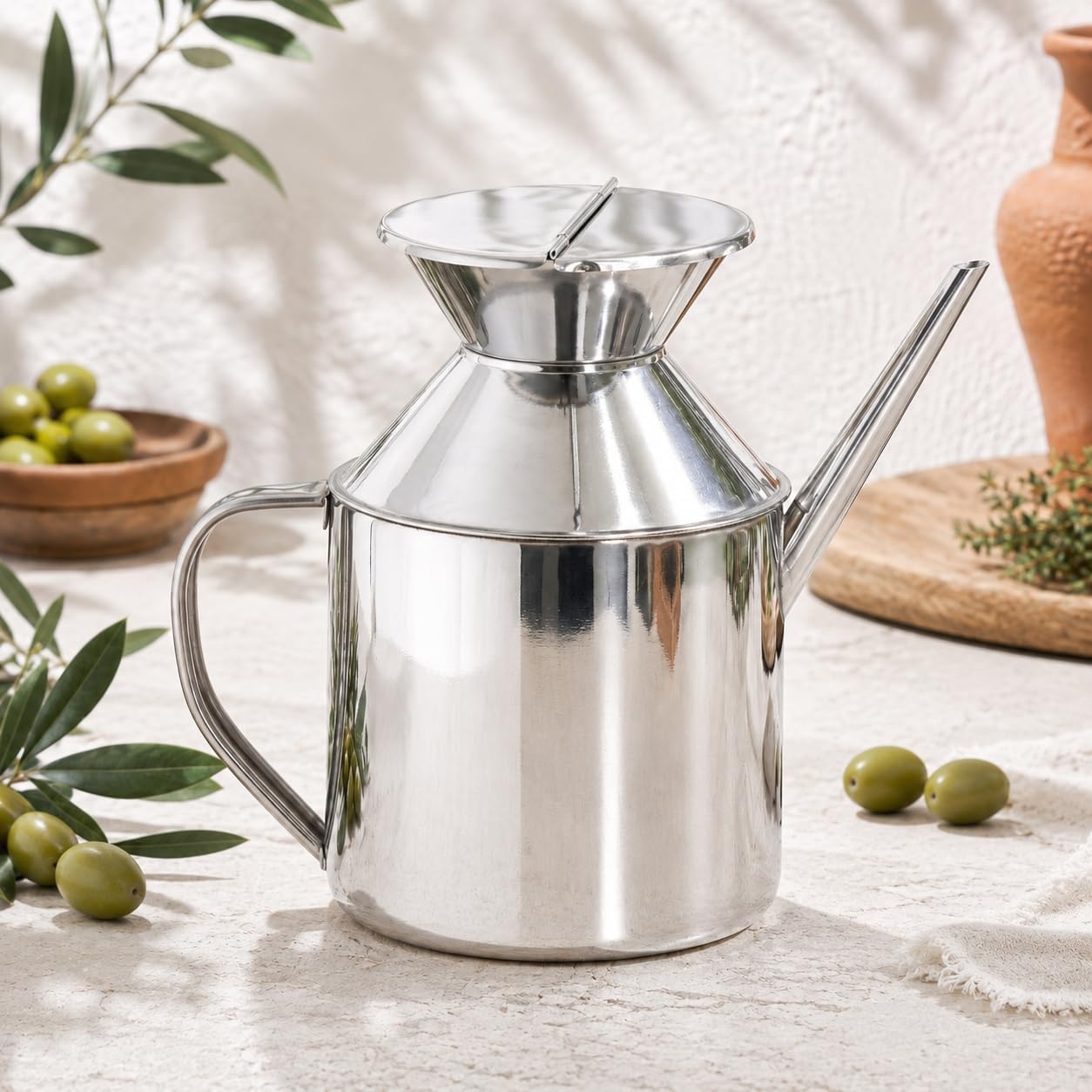1000 ml 304 Paslanmaz Çelik Yağdanlık, İnce Uçlu Kulplu Yağ Şişesi