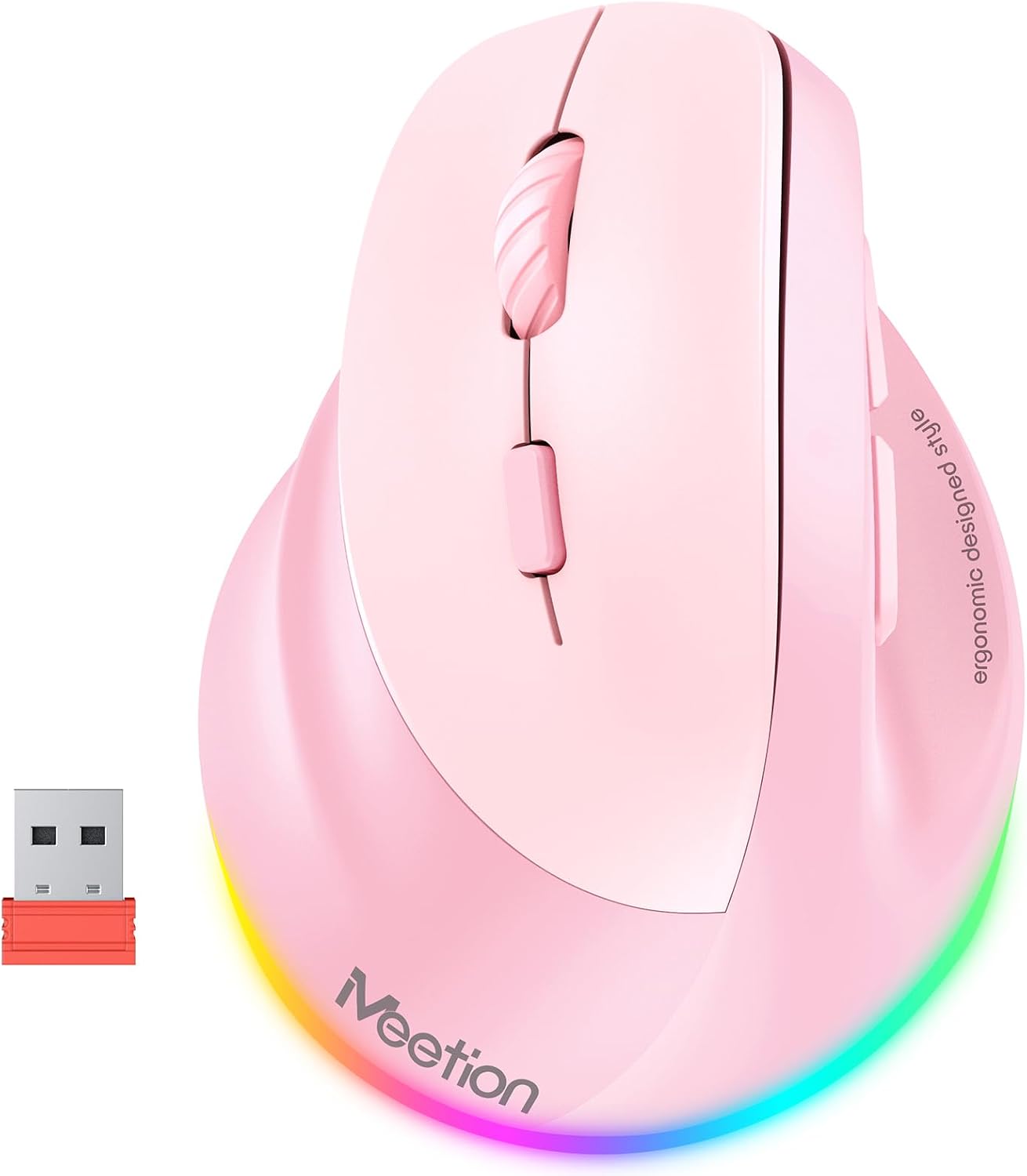 Solak Kablosuz Ergonomik Dikey Fare, Şarj Edilebilir - Pembe