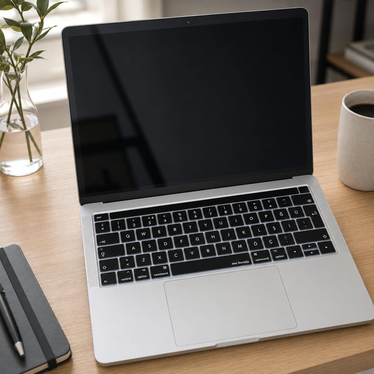 MacBook Pro Touch Bar Türkçe Q Klavye Koruyucu Silikon Keyboard Cover 13-15 İnç Uyumlu A1706 A1989 A2159 A1707 A1990 | UK ISO Ters L Enter Siyah