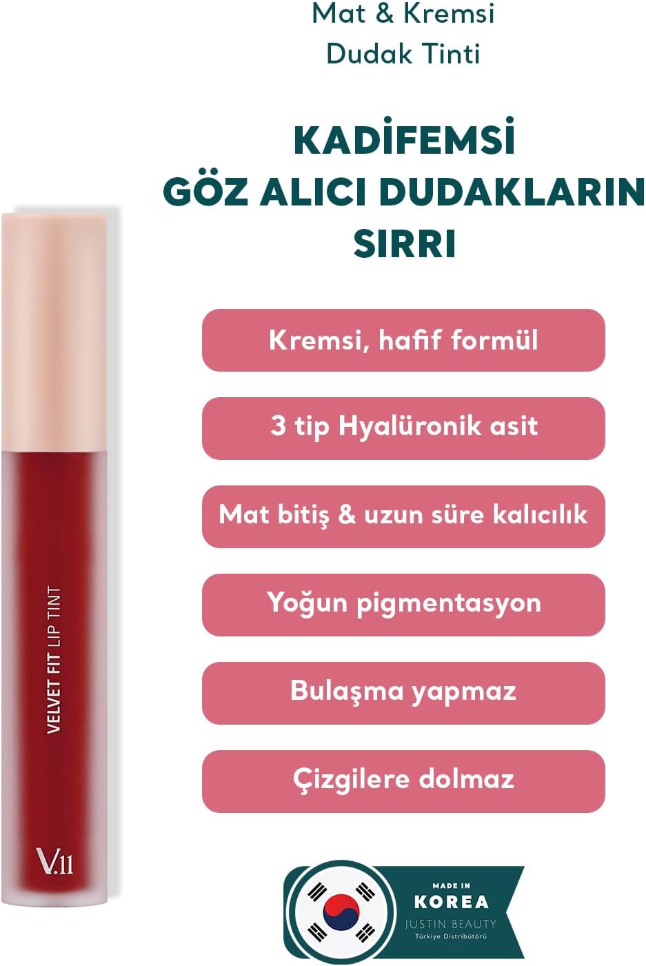 Viı Velvet Fit Lip Tint, Melted Cherry, 4,7g - Mat ve Kremsi Dudak Tinti