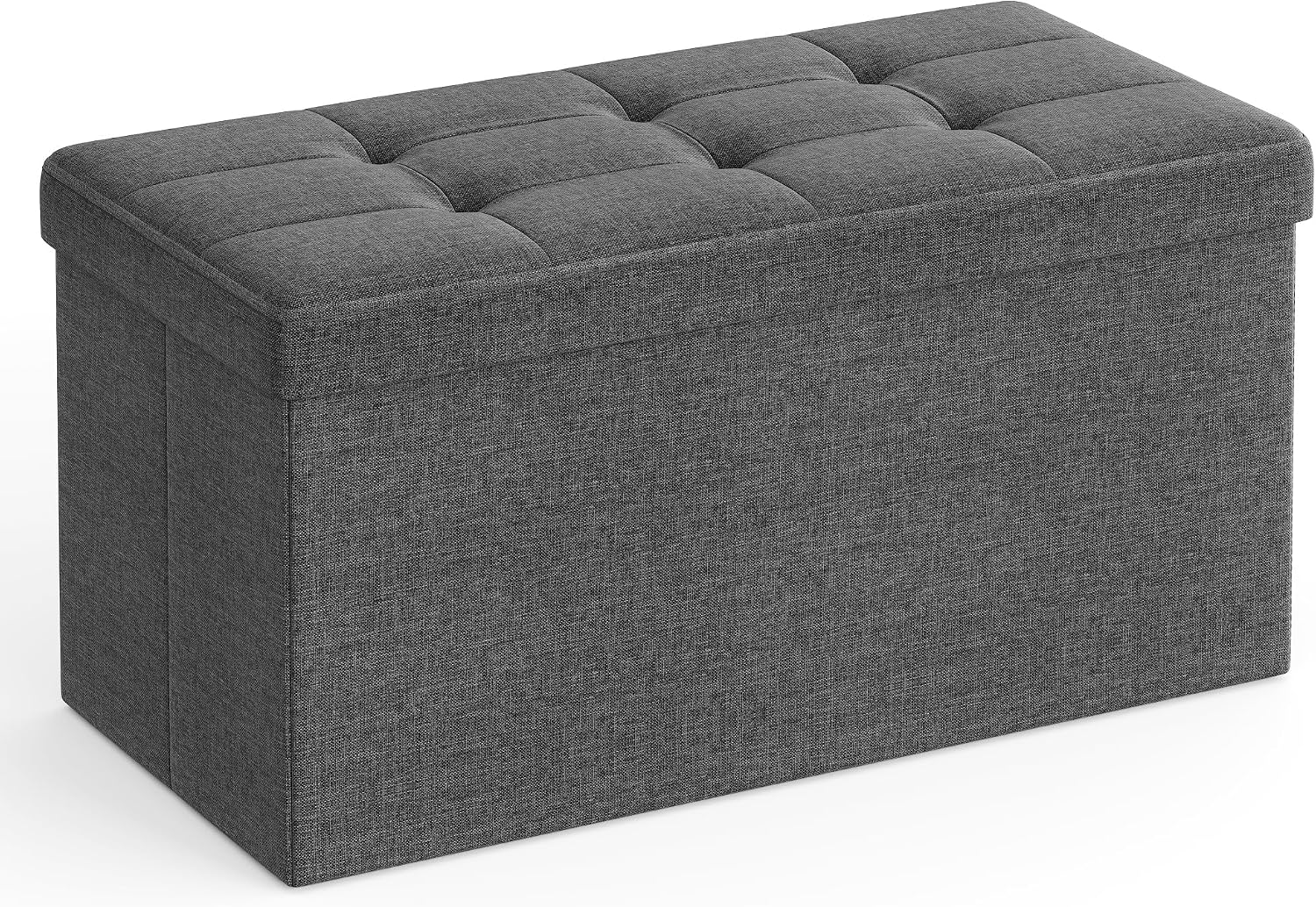 Saklama Alanlı Oturma Bankı, Oturma Sandığı, Tabure, Saklama Kutusu, Ayak Koyma Yeri, Katlanabilir, 300 Kg'A Kadar Taşıyabilir, 80 L, 76 x 38 x 38 cm, Suni Keten, Koyu Gri, Spf47K