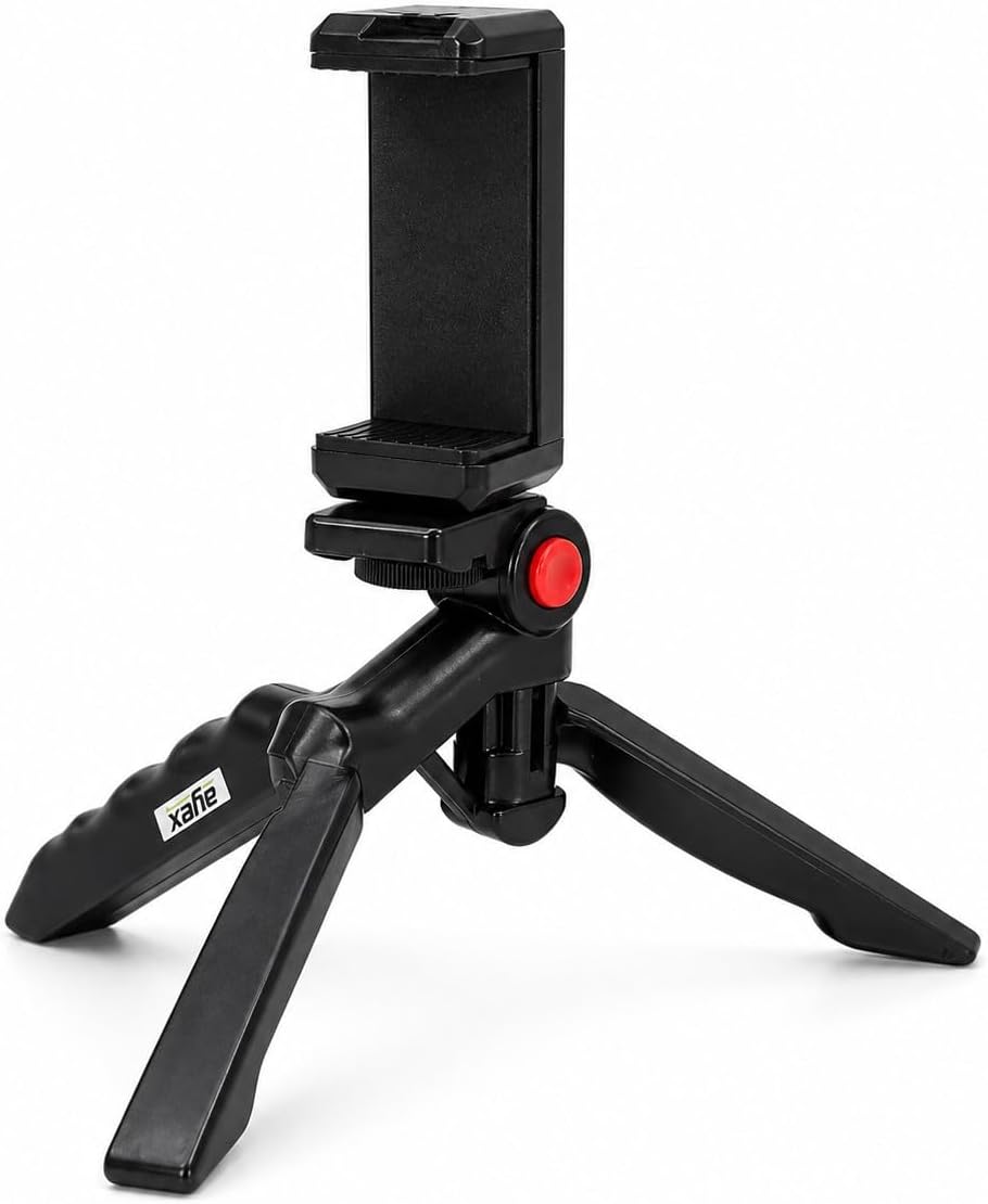 AX-MT10 Masaüstü Mini Tripod + Telefon Tutucu, 1/4” Vida Girişli, 120° Eğim Ayarlı Başlık, Katlanabilir Kompakt Tasarım, Aksiyon Kamera ve Telefon ile Uyumlu