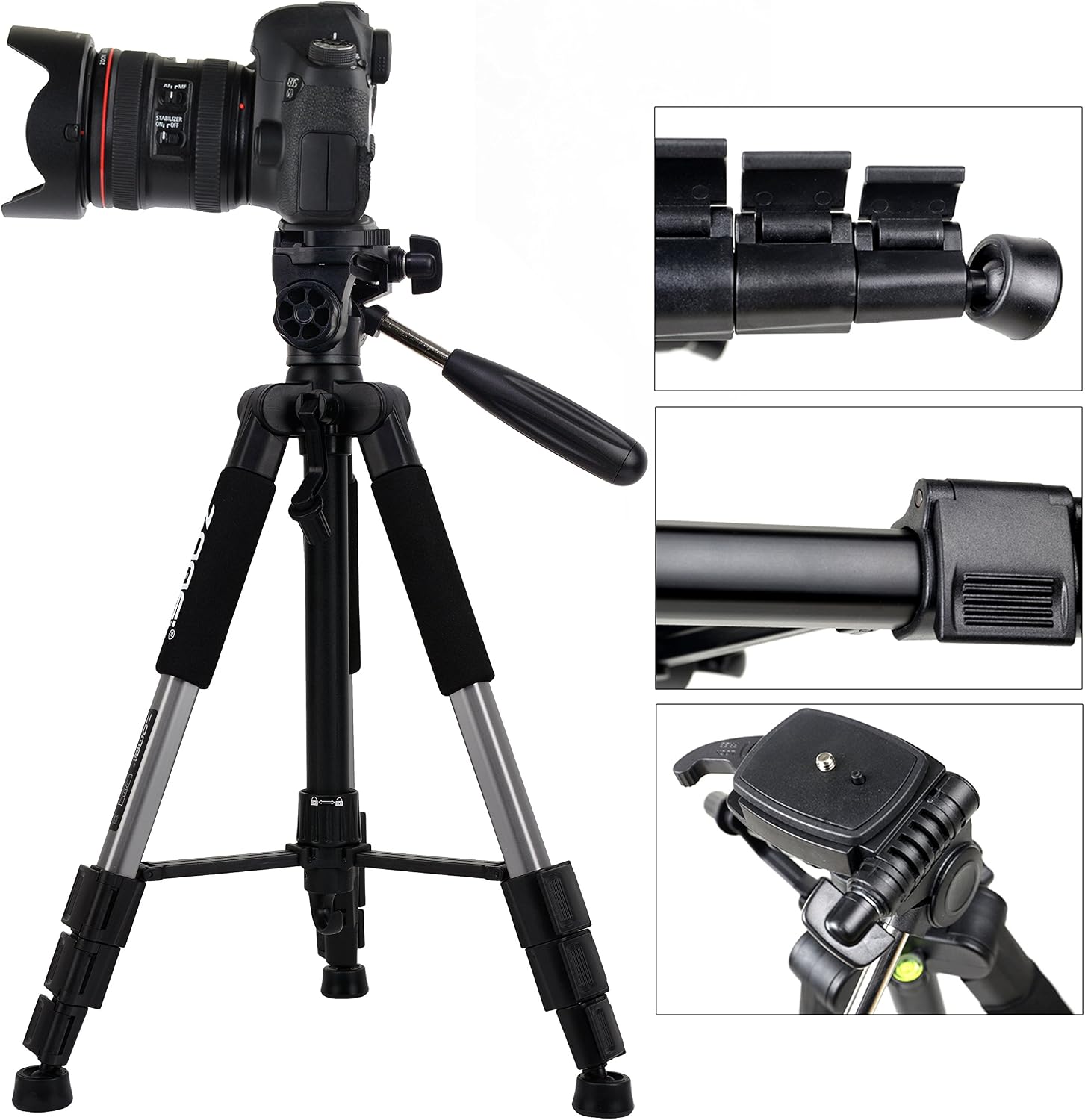 Profesyonel Q111 Taşınabilir 5Kg Taşıma Kapasiteli 139,7cm Alüminyum Tripod Gri