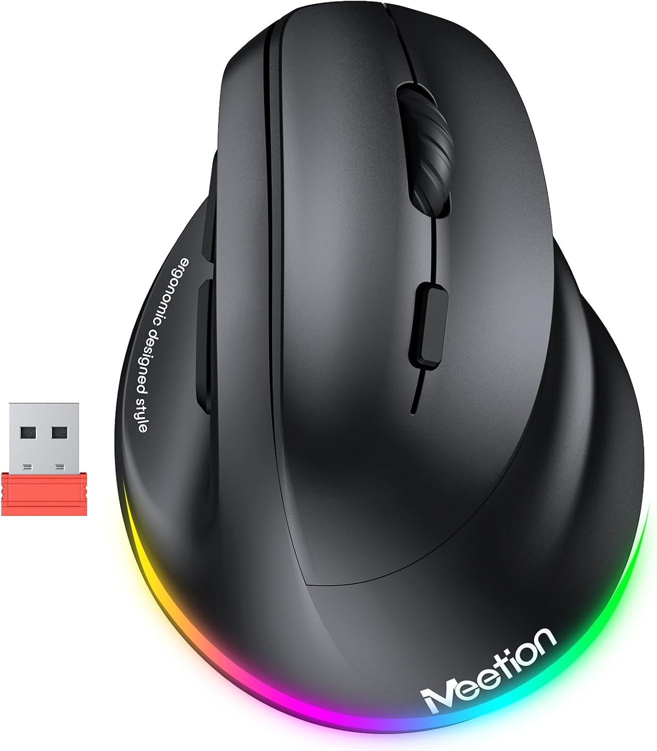 Ergonomik fare, kablosuz dikey fare RGB arkadan aydınlatmalı şarj edilebilir fare, Bluetooth(5.2 + 3.0) ve USB-A USB-C adaptörlü 4 ayarlanabilir DPI, Mac/Windows/Andriod/PC/Tablet/iPad için