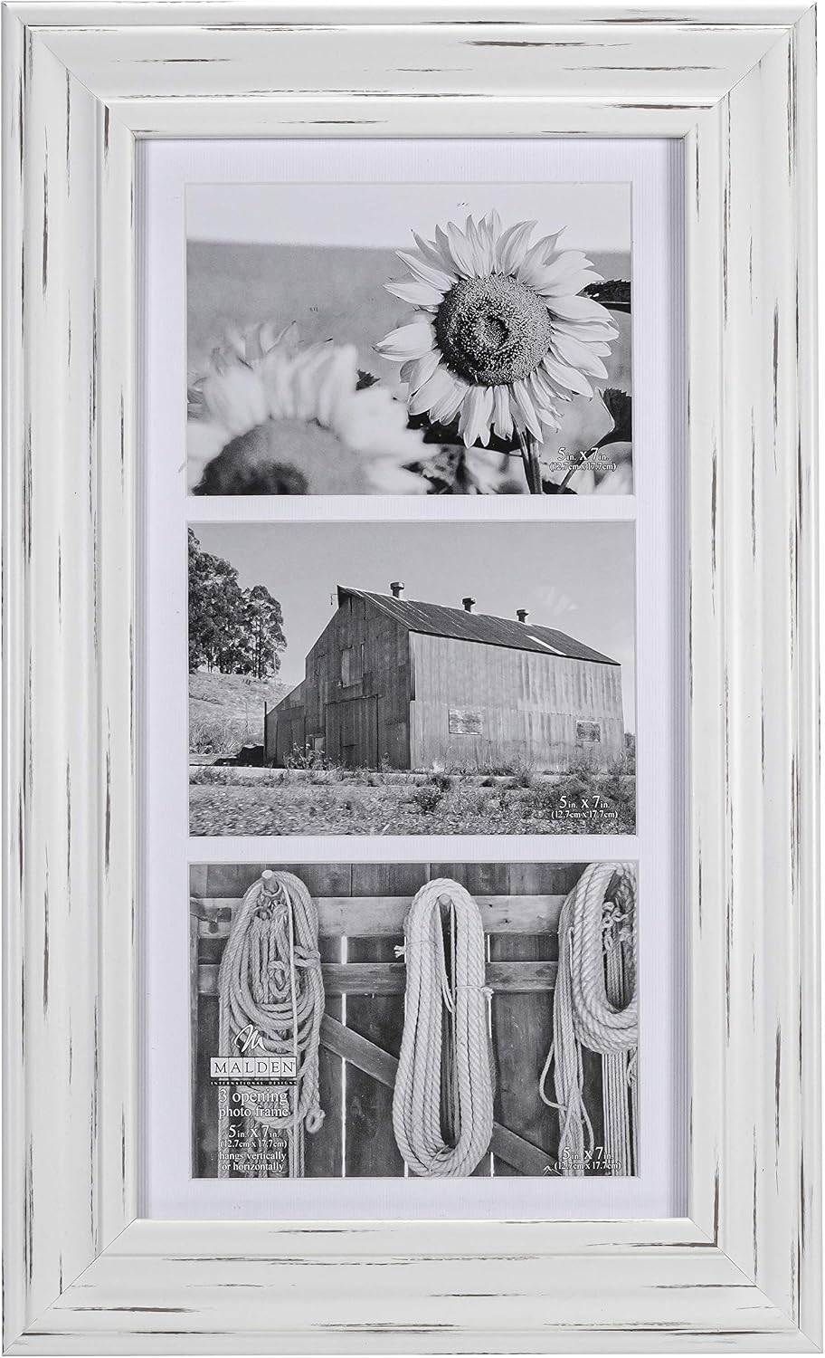 uluslararası tasarım Whitman Beyaz Wash mat 3 açıklık Collage ahşap resim çerçevesi, 5 17,8 cm