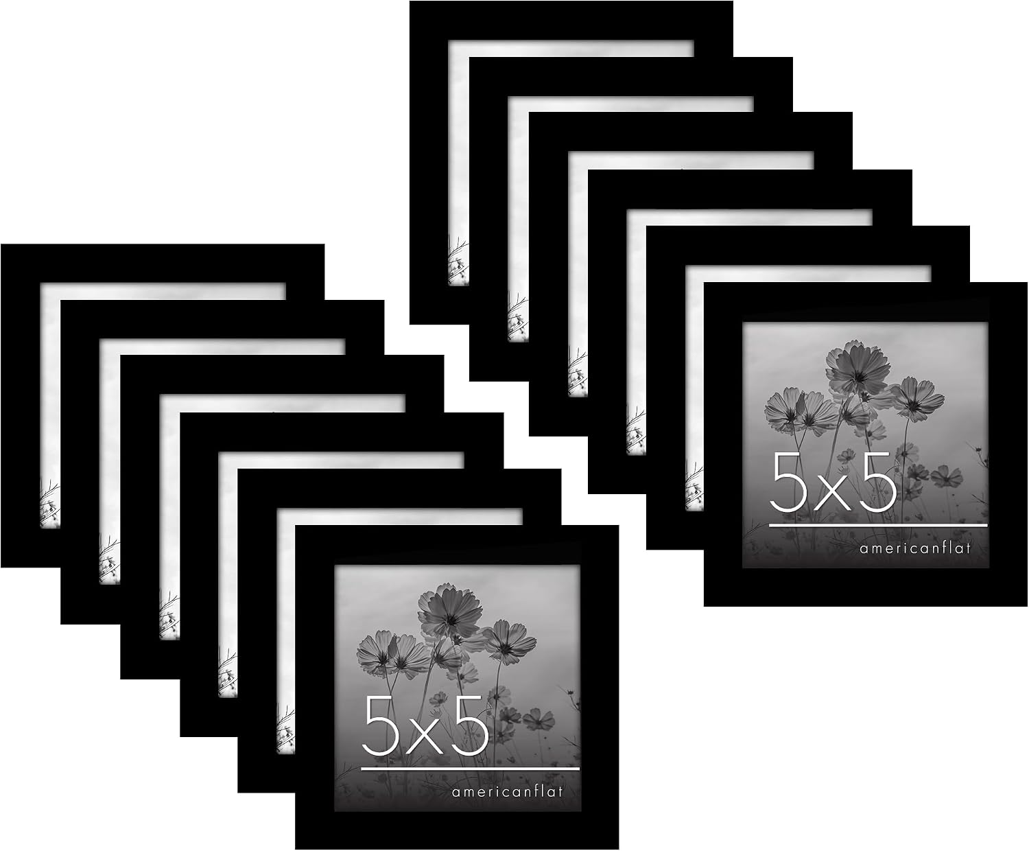5x5 Picture Frame with Polished Plexiglass - Set of 12 - Signature Collection - Picture Frames with Engineered Wood - Square Frame for Tabletop and Wall Display - Black