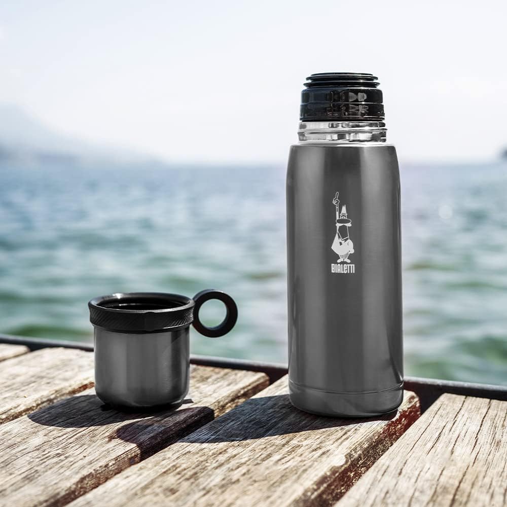 Termos - 460mL - Koyu Gri Renk - Paslanmaz Çelik - Çift Katmanlı - 12 Saat Sıcak 24 Saat Soğuk Tutar - Bardaklı Kapak Özelliği