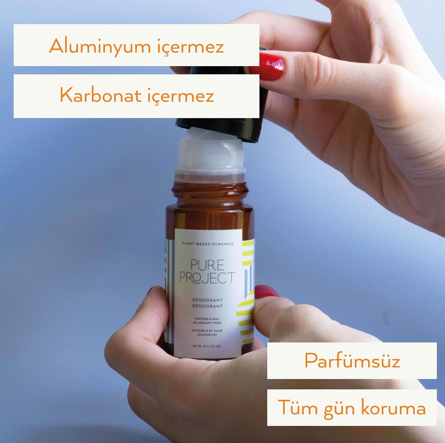 Deodorant 50ml. Cam Roll-On Deodorant. Doğal, Aluminyum İçermez, Parfüm İçermez, Gün Boyu Koruma.