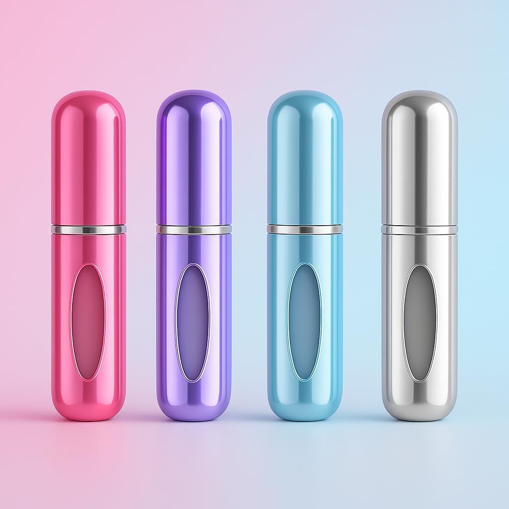 Mini Doldurulabilir Parfüm Şişesi – Taşınabilir Seyahat Boy Atomizer Cep Sprey Seti, Pompalı Dolum Kabı, Kompakt, Sızdırmaz ve Dayanıklı Tasarım (Modern, Gümüş)