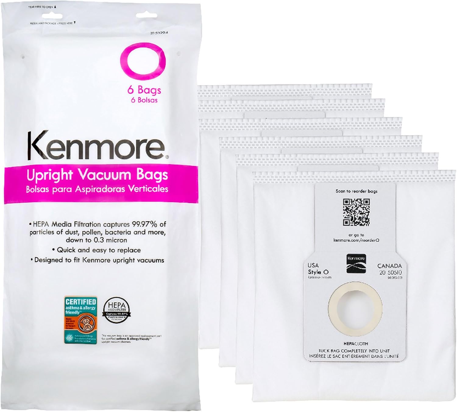 53294 Style O HEPA Cloth Vacuum Bags for Upright Vacuum Cleaners 6 Pack