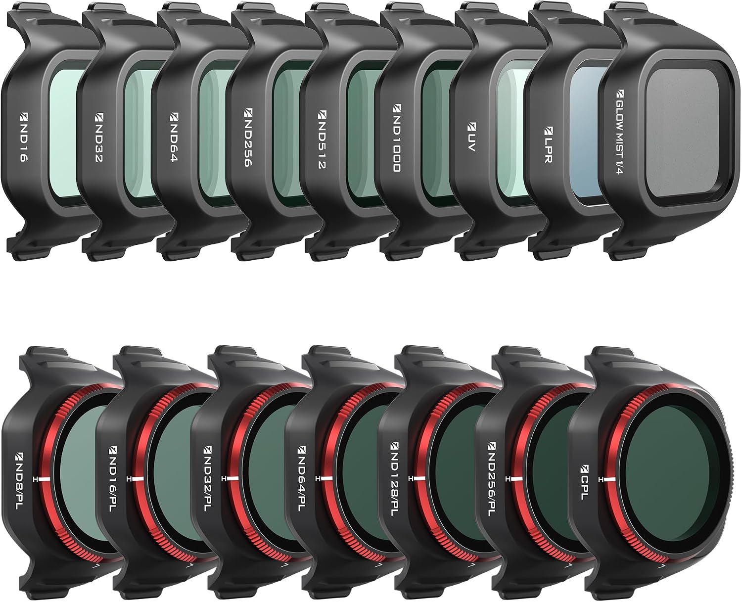 Mega 16'lı paket filtre seti, DJI Mini 5 Pro için, UV, ND, ND/PL, LPR, Glow Mist, 10 stop ND1000, CPL, buhar azaltma, hava çekimleri için sinema filtre seti
