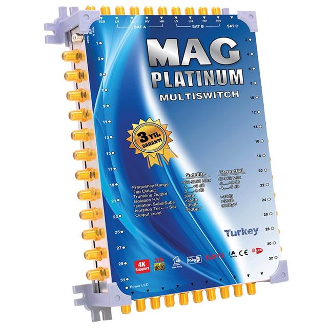 MAG Platinum MP 10/48 Multiswitch - 10 Giriş 48 Çıkışlı Merkezi Uydu Santrali Hybrid 4K ve 3D Destekli