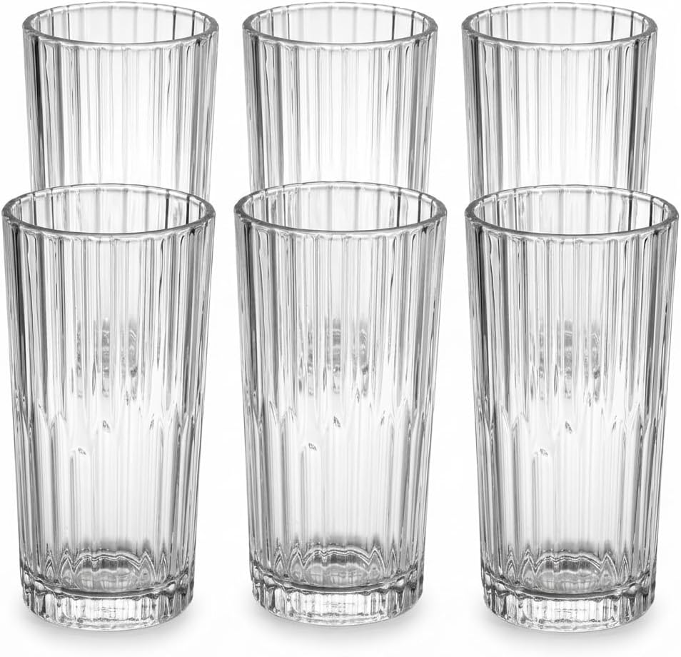 6'lı Kesme Kristal Desenli Cam Bardak Seti - Klasik Tasarım Su, Meşrubat ve İkram Bardağı Takımı (320 ml)