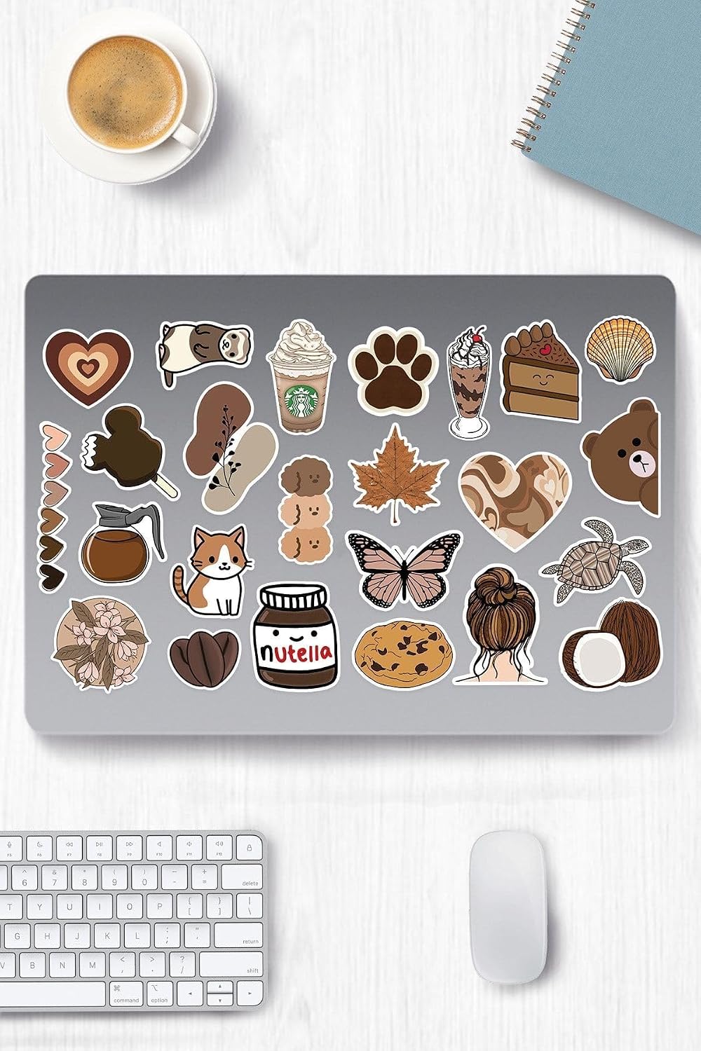 Brown Aesthetic Temalı Sticker Etiket Seti - Laptop Notebook Telefon