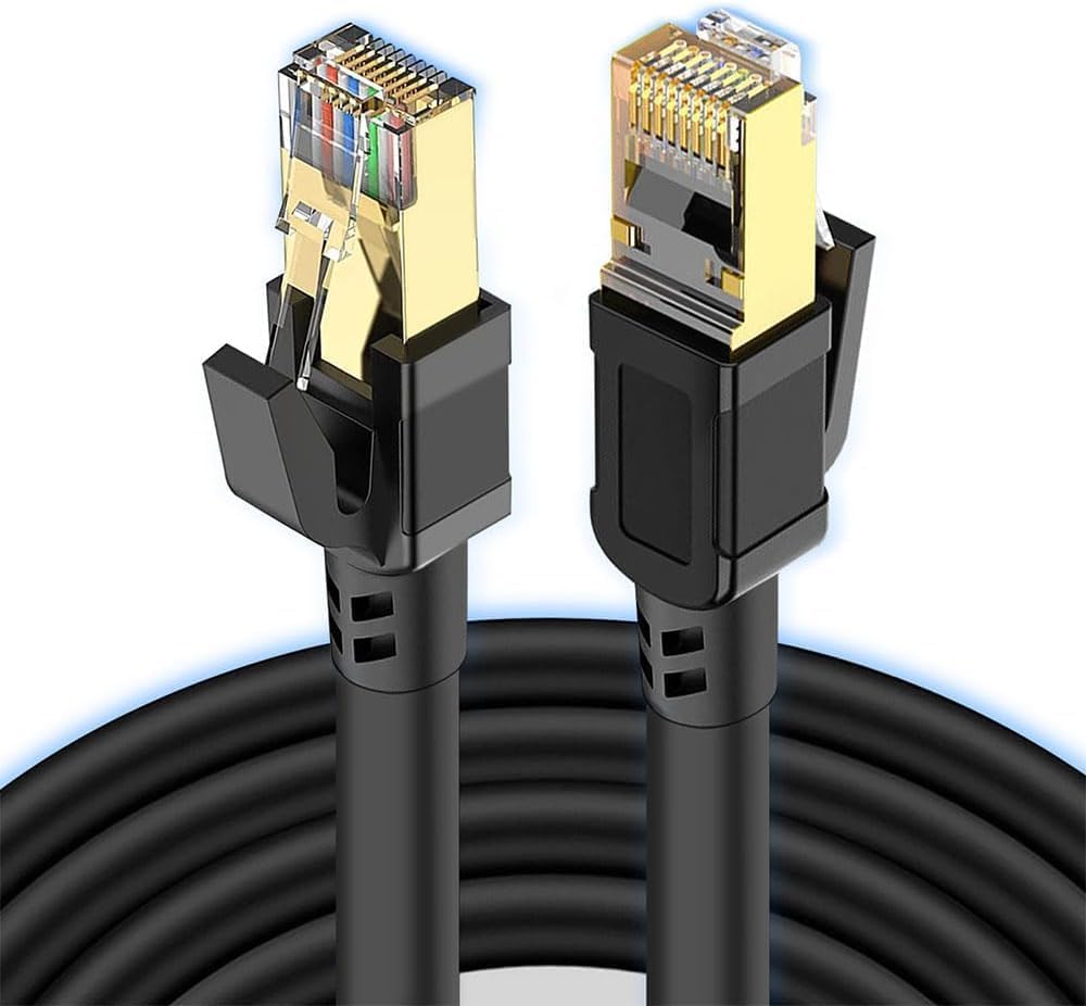 CAT8 Ethernet Kablosu, Yüksek Hızlı ve Dayanıklı CAT8 LAN Ağ Kablosu 40Gbps,Yüksek Hızlı ve Dayanıklı CAT8, 2000Mhz,Siyah,2m