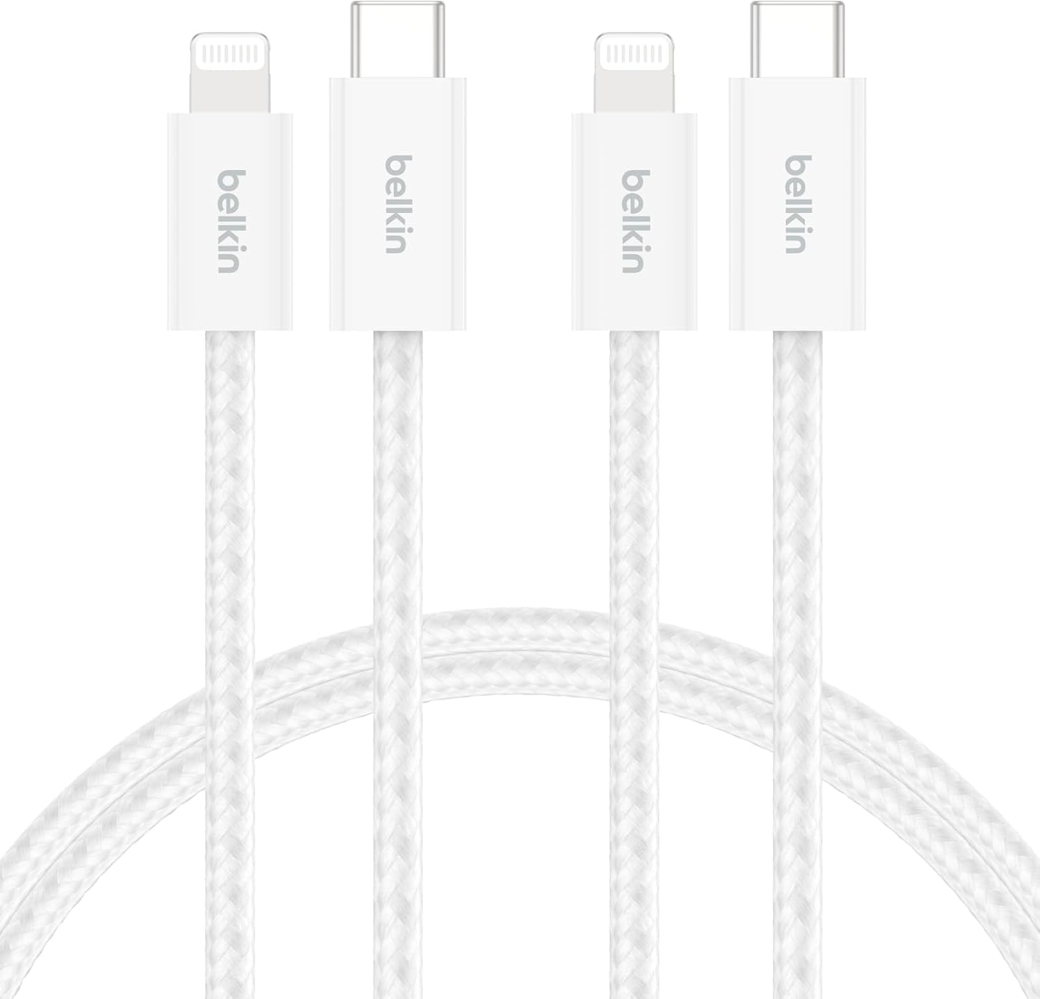 2'li Örgülü USB-C - Lightning Kablo, 1,5 m, Yumuşak, Esnek ve Hızlı Şarj Kablosu, iPhone 14 ve Önceki Modeller, 9. Nesil iPad ve AirPods ile Uyumlu, Beyaz