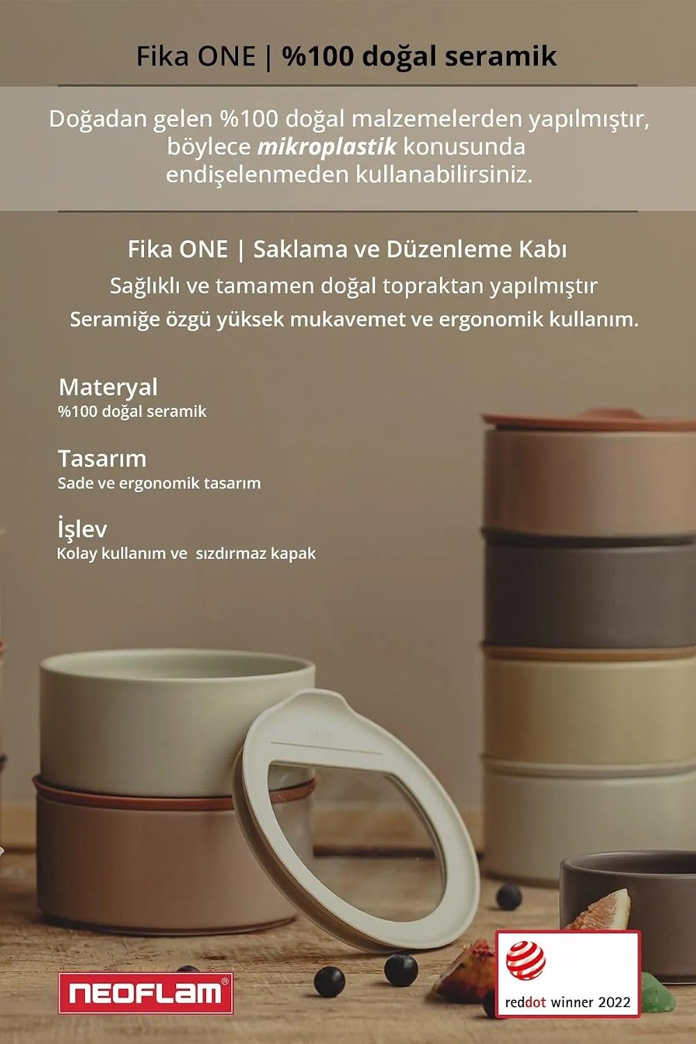 FİKA One Seramik Saklama Kabı Gri 600 Ml D-NEONE060-07
