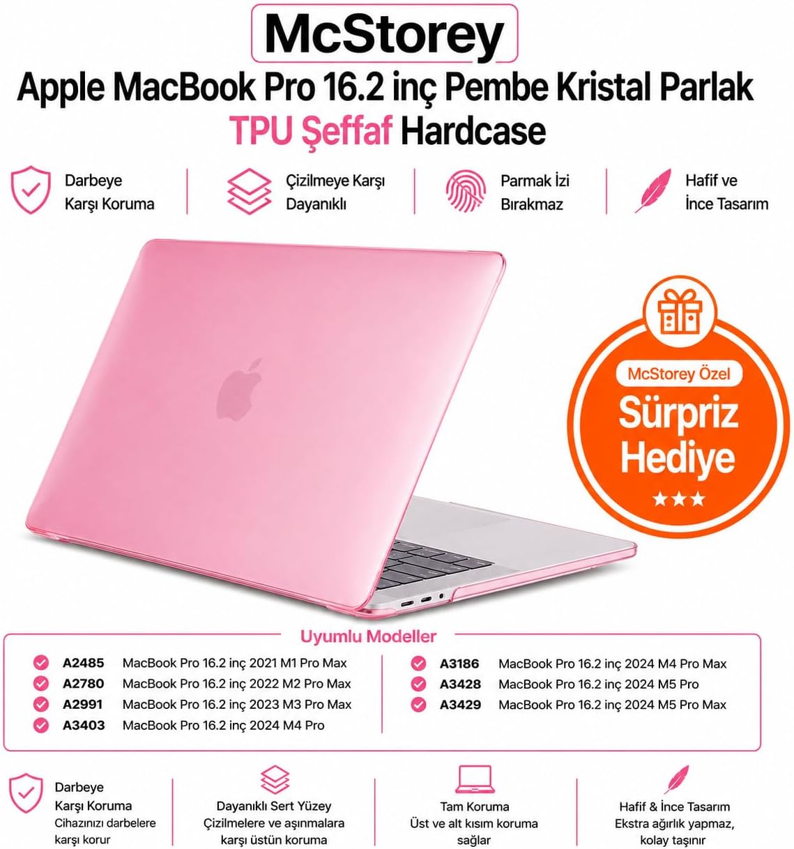 MacBook Pro 16.2 İnç Kılıf A2485 A2780 A2991 A3403 A3186 A3428 A3429 Uyumlu Kristal Parlak Şeffaf Sert Kapak İnce Hafif Koruyucu Crystal Clear Hard Case