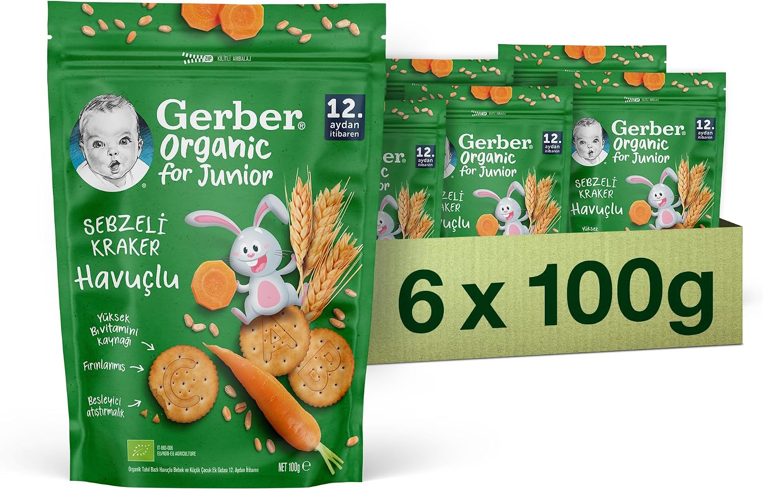 Organik Tahıl Bazlı Havuçlu Sebzeli Kraker 100 gram x 6