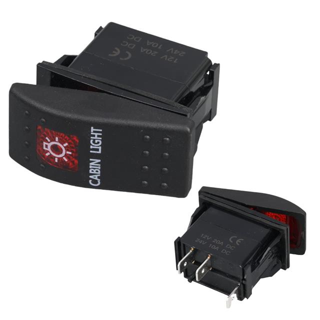 Kabin Sembollü Işıklı 3 Pinli On-Off 12-24V Marin Switch