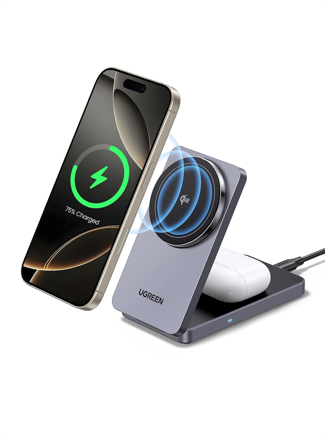 MagFlow Qi2 sertifikalı 15W iPhone şarj istasyonu, MagSafe ile uyumlu 2'si 1 arada manyetik şarj istasyonu, iPhone 16,16 Pro,16 Pro Max,15,14,13,AirPods için katlanabilir kablosuz şarj cihazı