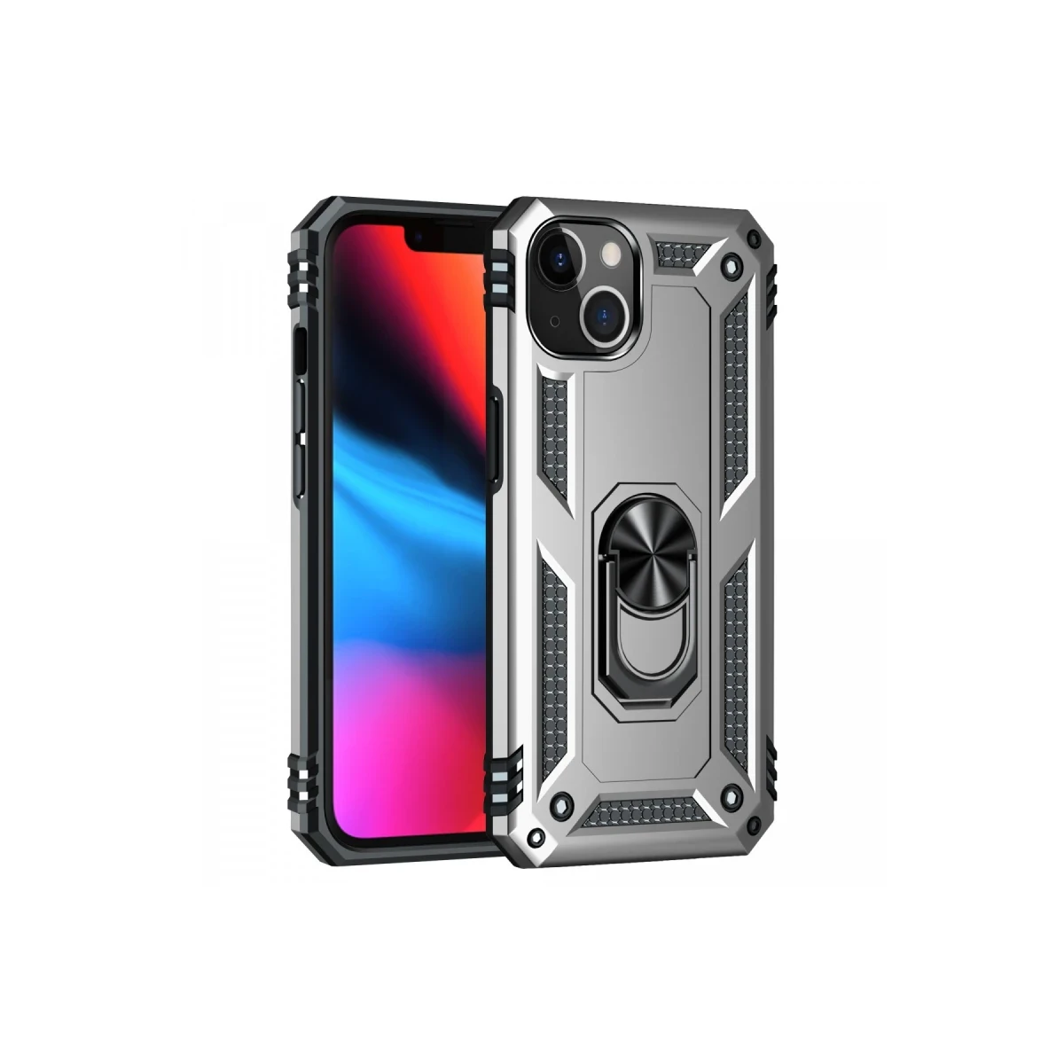 Apple iPhone 14 Plus Kılıf Sofya Yüzüklü Silikon Kapak - Gümüş