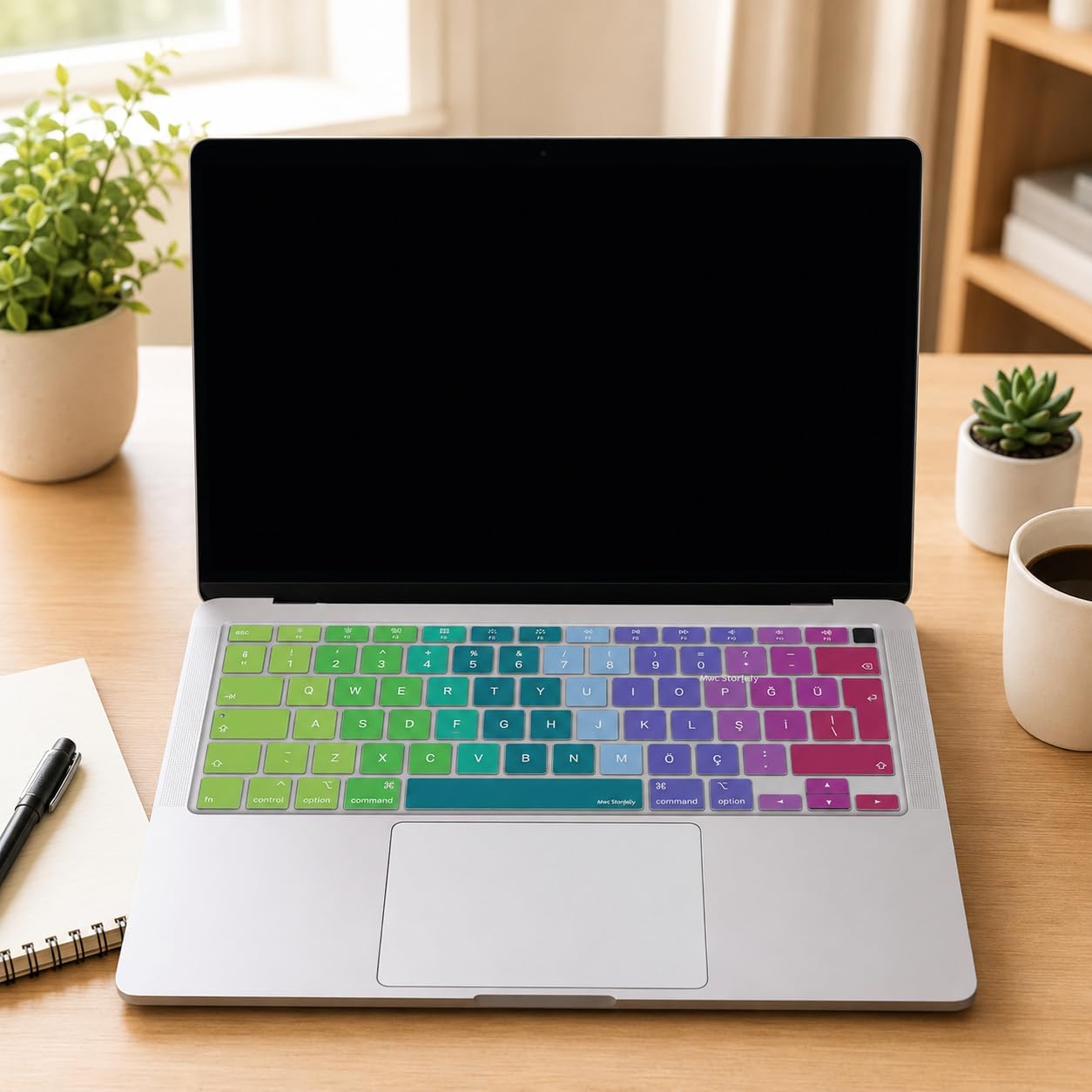Türkçe Q Klavye Koruyucu MacBook Air 13 A2179 A2337 M1 Uyumlu | UK ISO Ters L Enter | Ultra İnce Silikon Keyboard Cover Pembe Yeşil