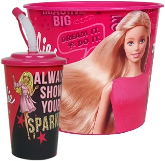 Renkli Popcorn, Çerez, Pipetli Pratik Bardak Seti,Atıştırmalık, Mısır Kovası, 2li Set, (Pembe/Kız)