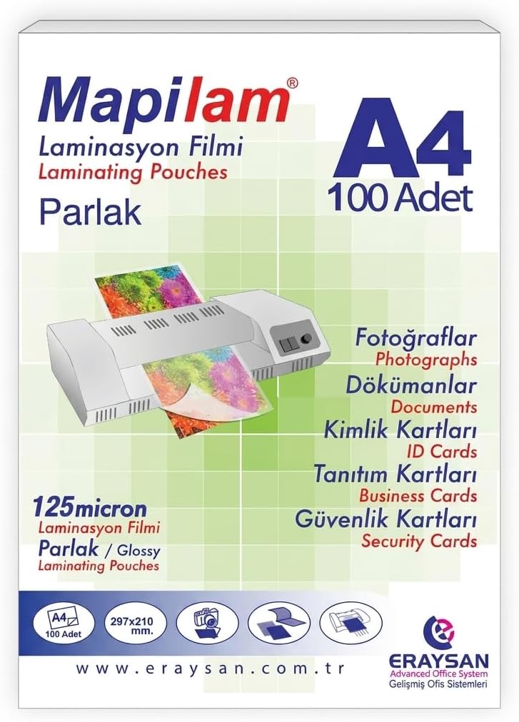 Mapilam Laminasyon Filmi 125 Mikron A4 100'lü Paket (Parlak)