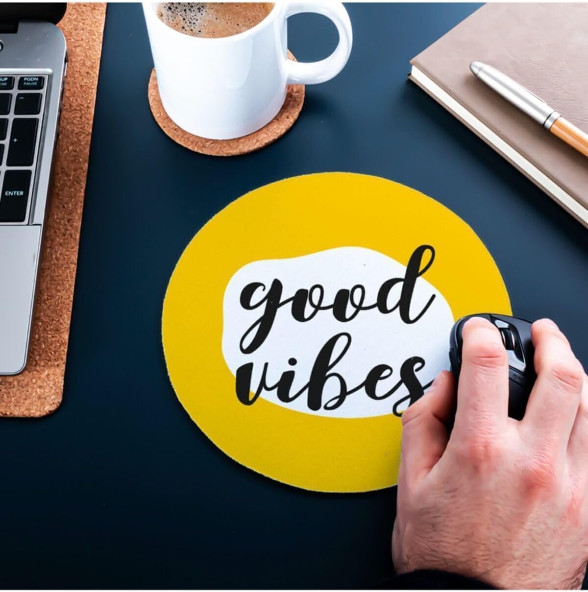 Good Vibes Tasarımlı Yuvarlak Mouse Pad 20 x 20 cm