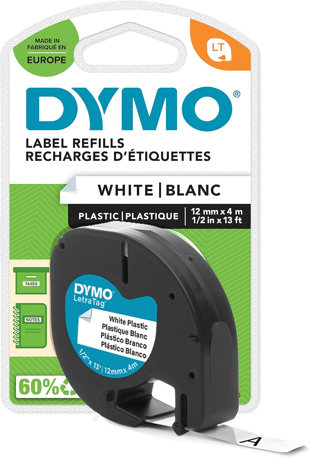 LetraTag Plastik Şerit (12 mm X 4 mt), Beyaz (59422)