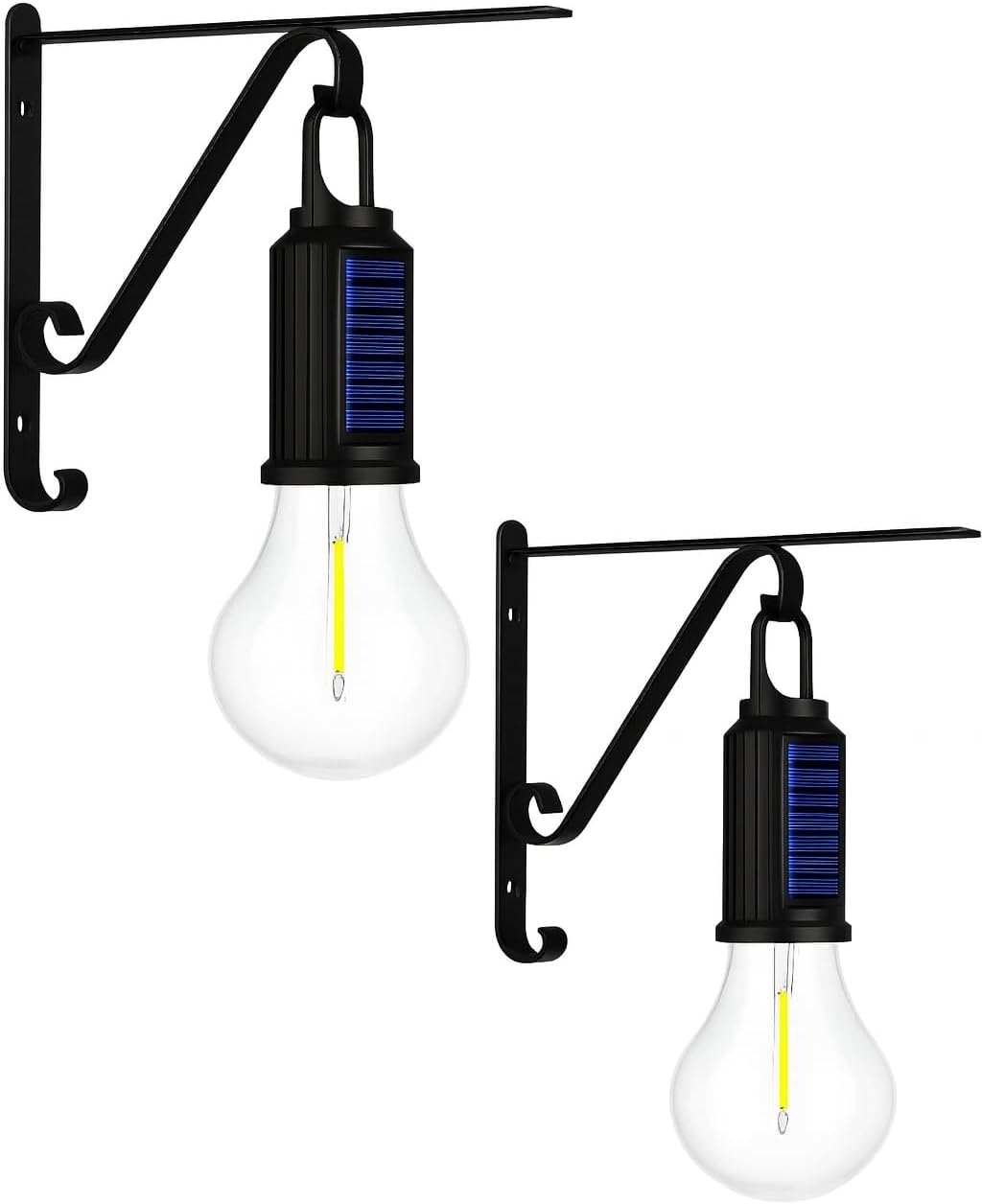 Kyrotech 2 Li Set Güneş Enerjili LED Dış Mekan Lamba, Su Geçirmez, Ferforje Askılı, USB Type-C Şarjlı, 3 Modlu, Kapı Önü, Bahçe, Balkon, Garaj ve İşyeri Giriş Aydınlatması, Dekoratif Solar Lamba