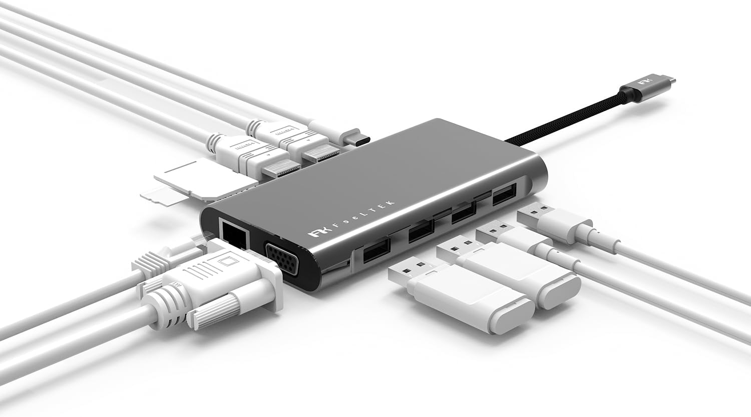 11-in-1 USB-C Hub ve Çoklayıcı | HDMI, VGA, Ethernet ve 100W PD | MacBook ve USB-C Laptoplar için Profesyonel Hub Gri
