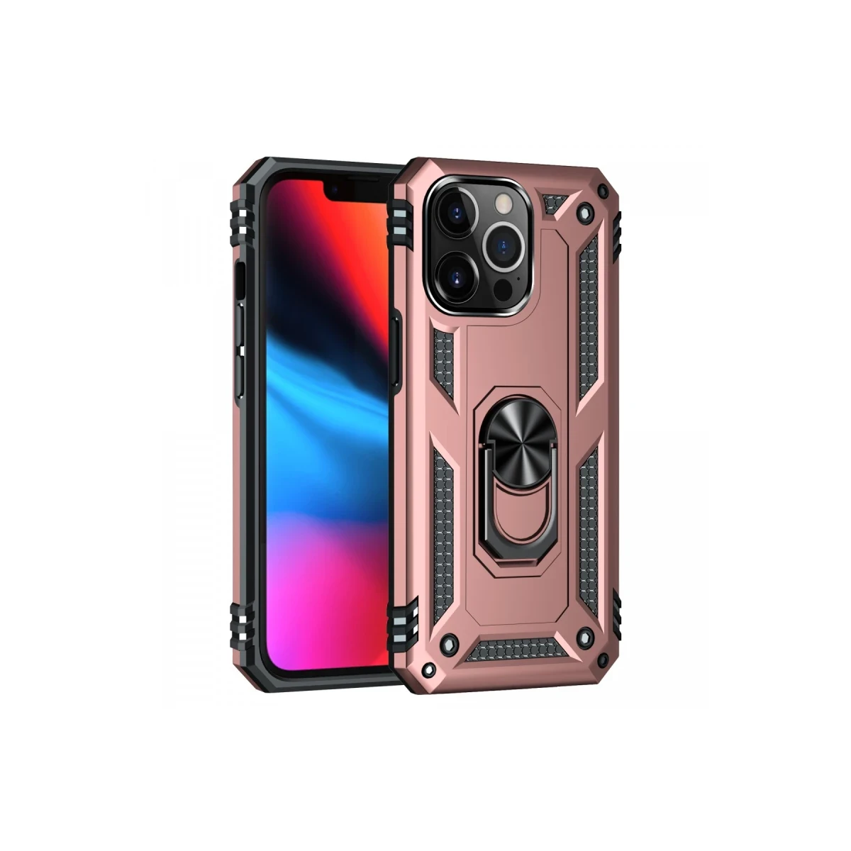 Apple iPhone 13 Pro Max Kılıf Sofya Yüzüklü Silikon Kapak - Rose