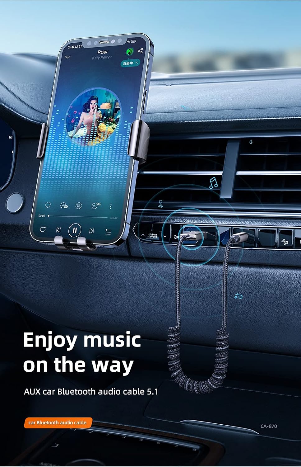 Bluetooth Car Receiver Aux, Gri
