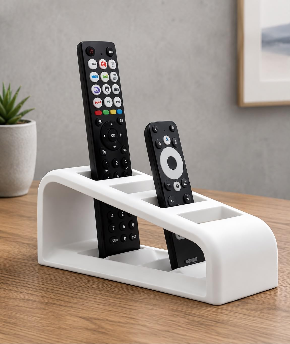 Kumanda Organizer Standı | 4 Bölmeli Masaüstü Uzaktan Kumanda Tutucu, Beyaz, TV, Klima ve Medya Kumandaları için Düzenleyici