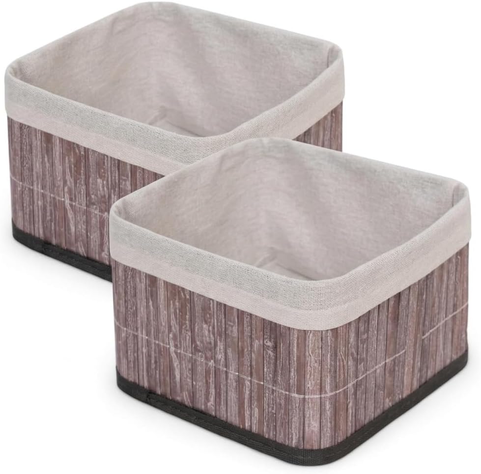 Bambu Çok Amaçlı Saklama Kutusu Düzenleyici Kare Organizer, Dekoratif Bambu Düzenleyici GRİ (20x20x13cm) (2 ADET)